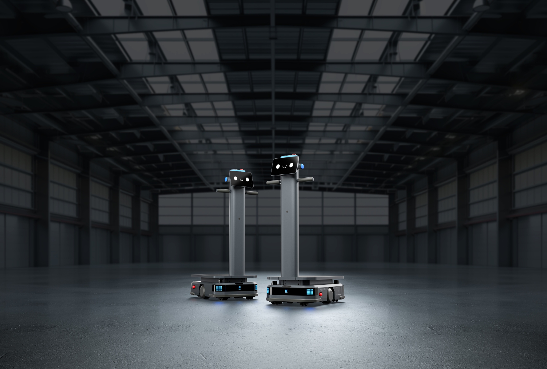 Zwei PUDU T300 in einer Industriehalle