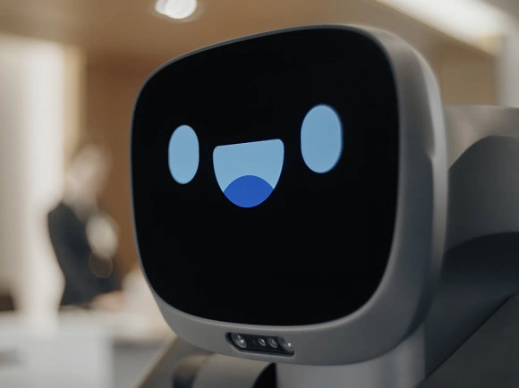 Freundliche Mimik auf dem Display des FlashBot Arm