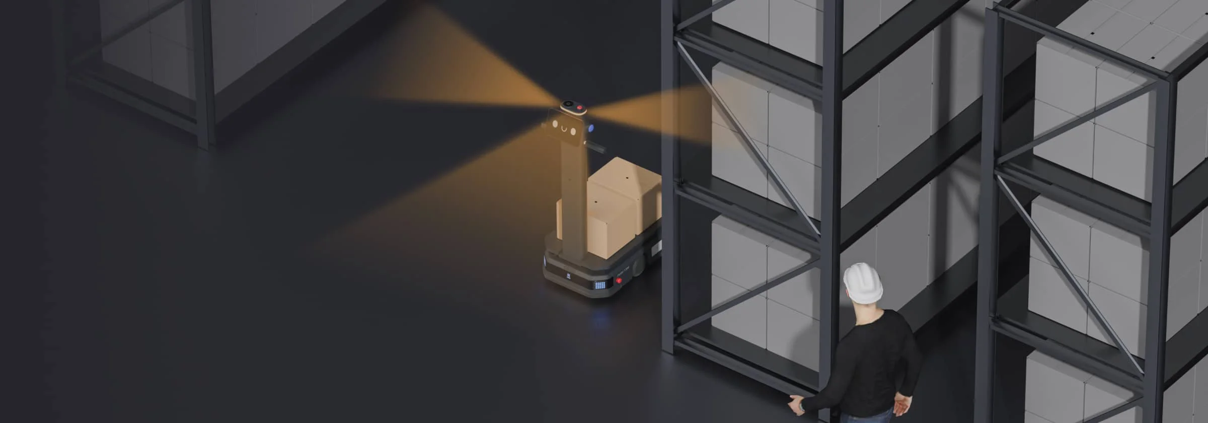 T300 mit Betriebsanzeige zwischen Regalen