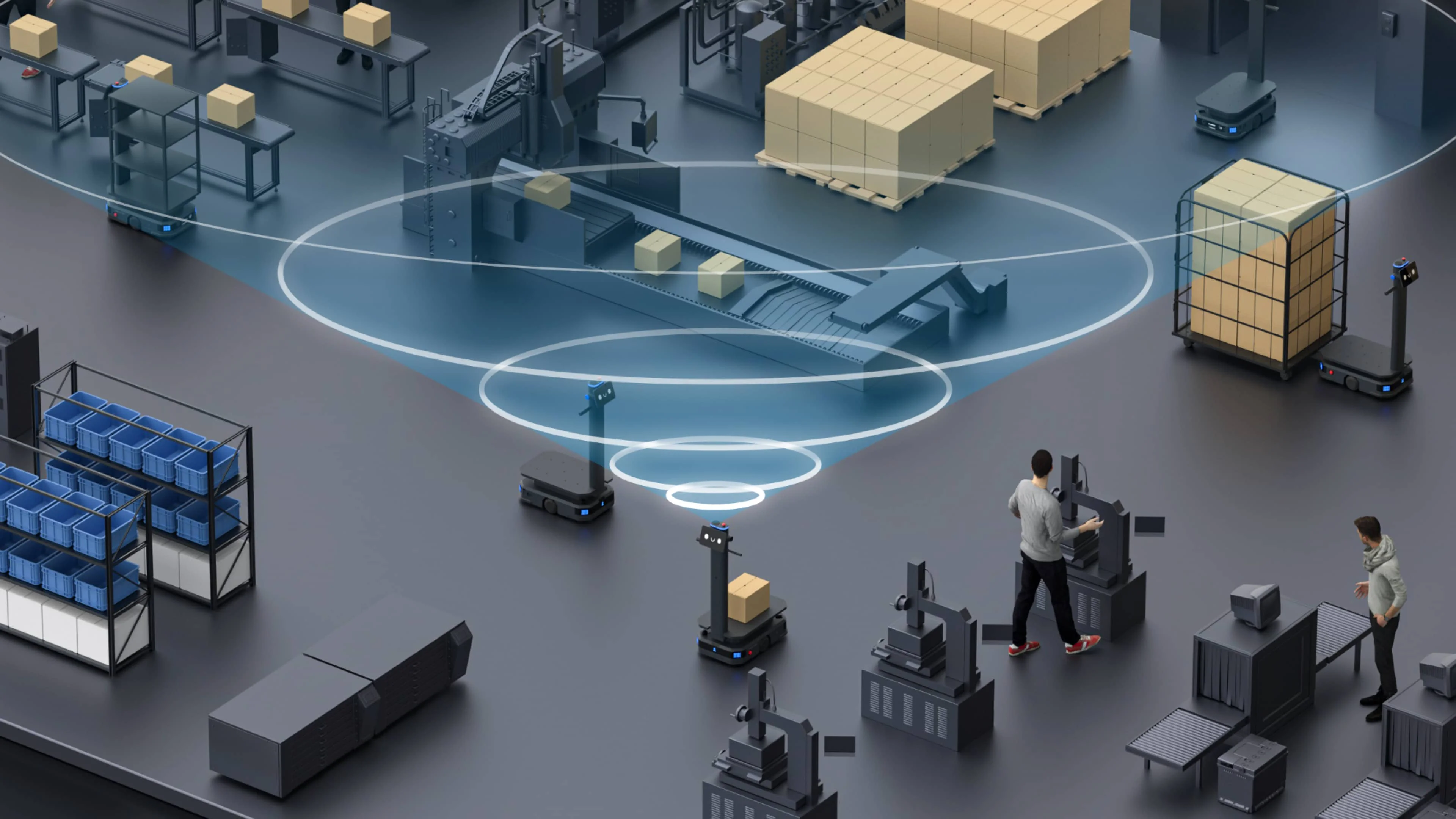 T300-Flotte mit visualisierter VSLAM-Navigation in der Fabrik