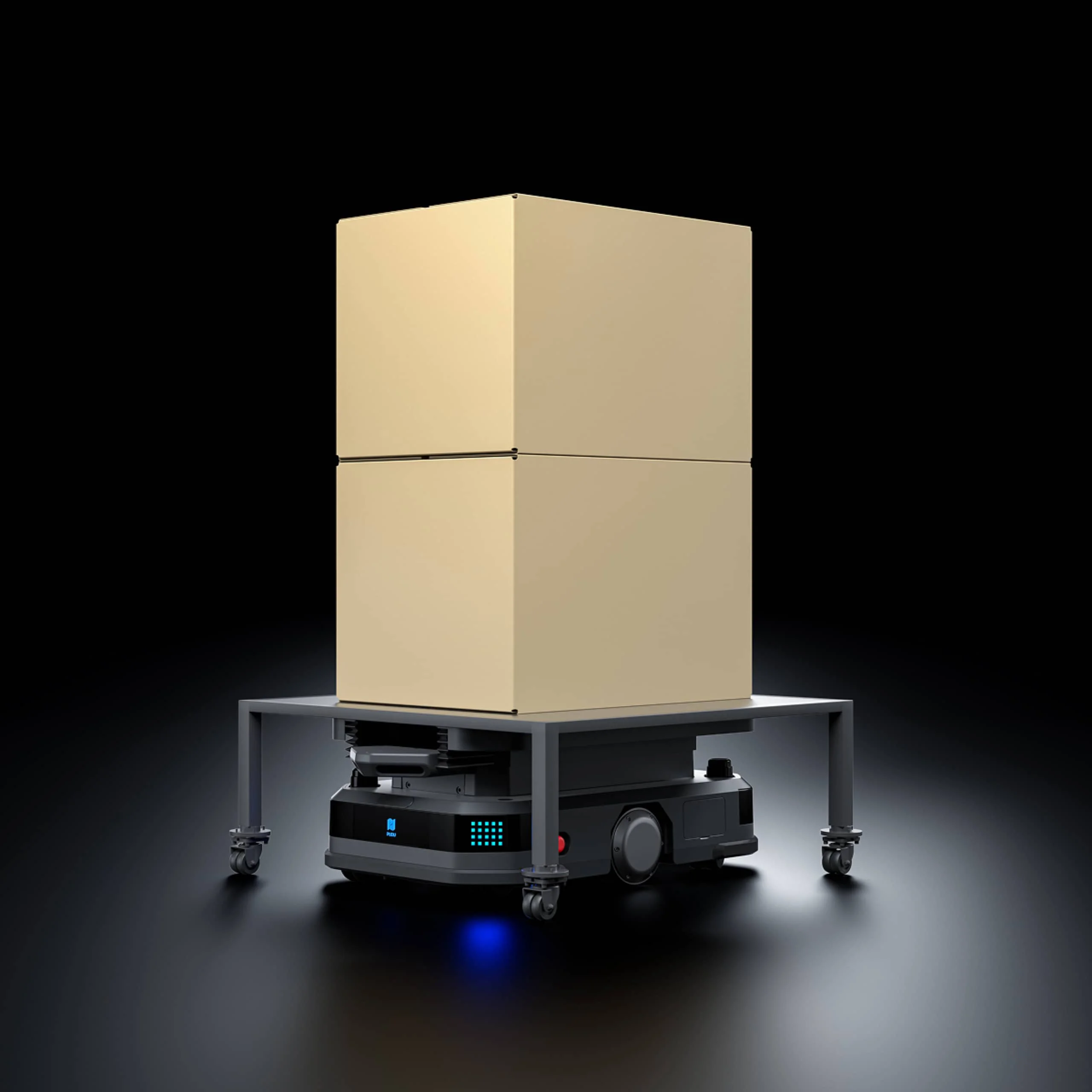 PUDU T600 Underride unter einem Transportgestell